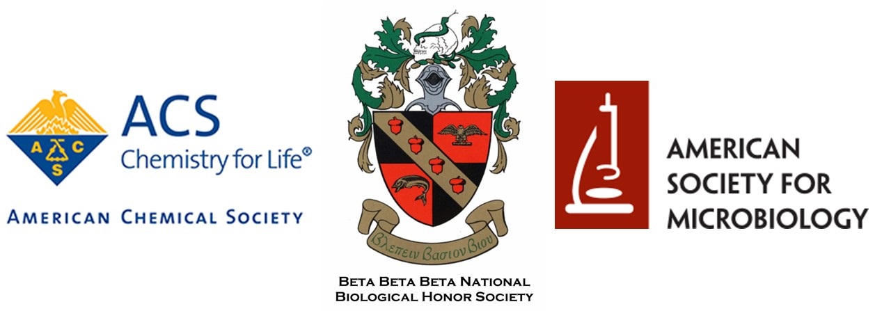 American Chemical Societies Logo, 
  Tri Beta Biology Honors Societies Logo and American Sociaty of Microbiology Logo