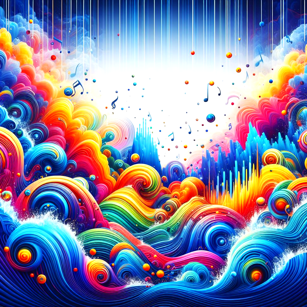 bright colorful waves and music notes for waves and sound