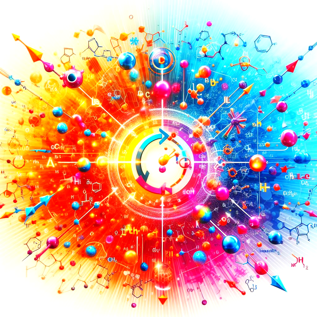 bright colorful depiction of multiple molecular reactions