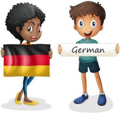 girl holding German flag and boy holding german sign