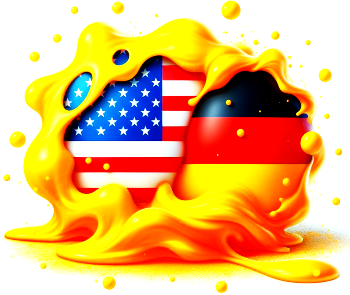 US and German flag merged inside yellow paint clob